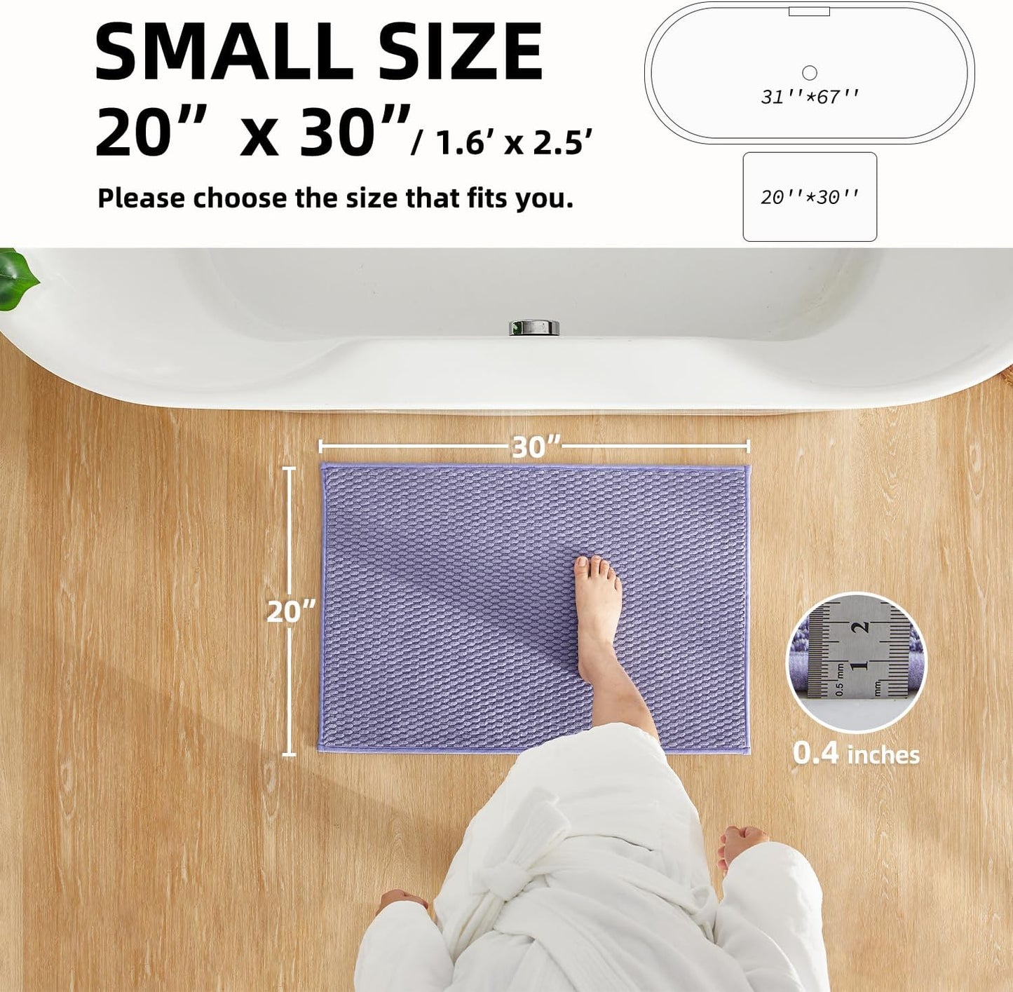 Bathroom Rugs Non Slip Washable, Super Absorbent Thin Bath Mat Small Quick Dry Low Pile Bathroom Rug, Lavender 20"x30"