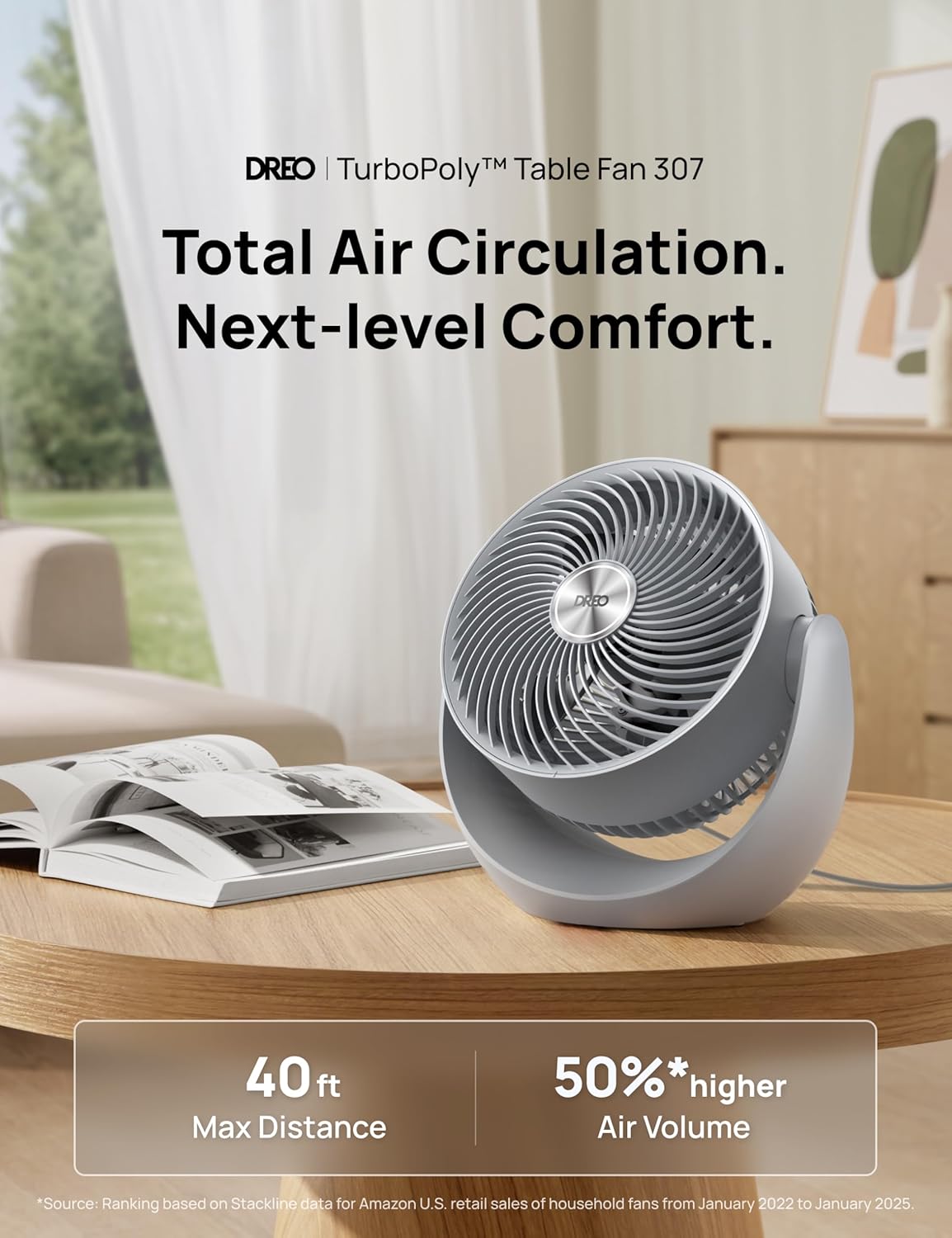 Dreo Fan for Bedroom, Table Air Circulator for Whole Room, 11 Inch, 40ft Strong Airflow, 120° Adjustable Tilt, 28db Low Noise, Quiet, 3 Speeds, 2025 New Desk Fan for Office, Kitchen, Home
