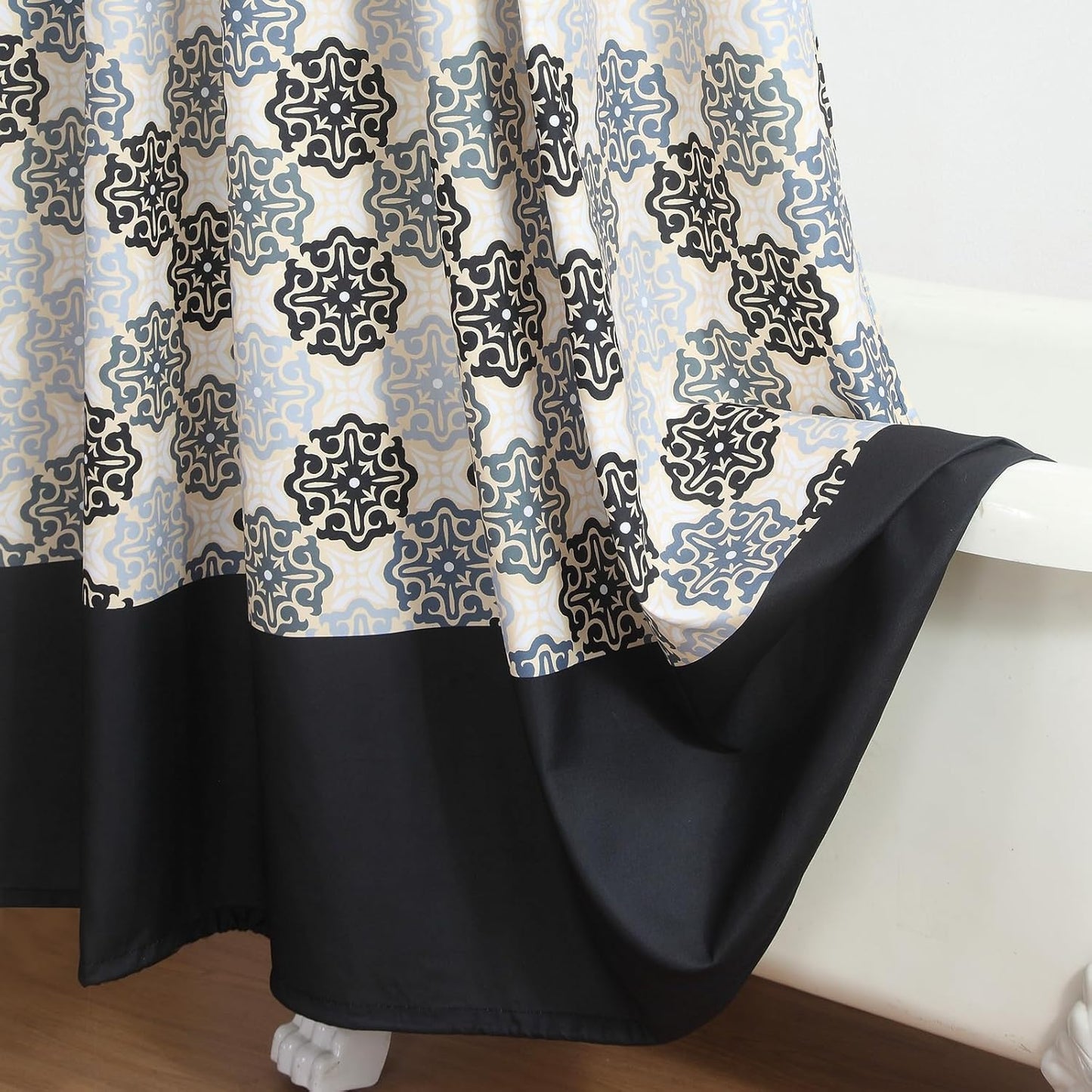 Extra Long Fabric Shower Curtain, Black Beige Grey Boho Medallion Print Shower Curtains for Bathroom, 72" W x 84" H