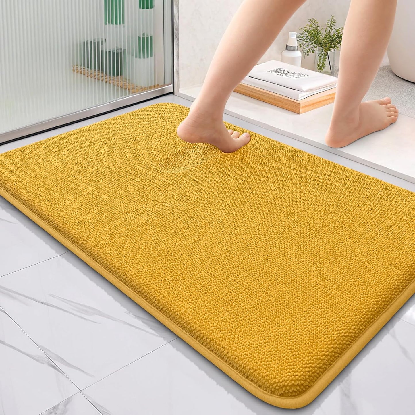 OLANLY Thick Memory Foam Bath Mat Rug 36x24, Extra Soft Absorbent Bathroom Rug, Quick Dry Bath Mats, Non-Slip, Machine Washable Carpet for Floor, Tub and Shower, Home Decor Accessories, Golden Yellow
