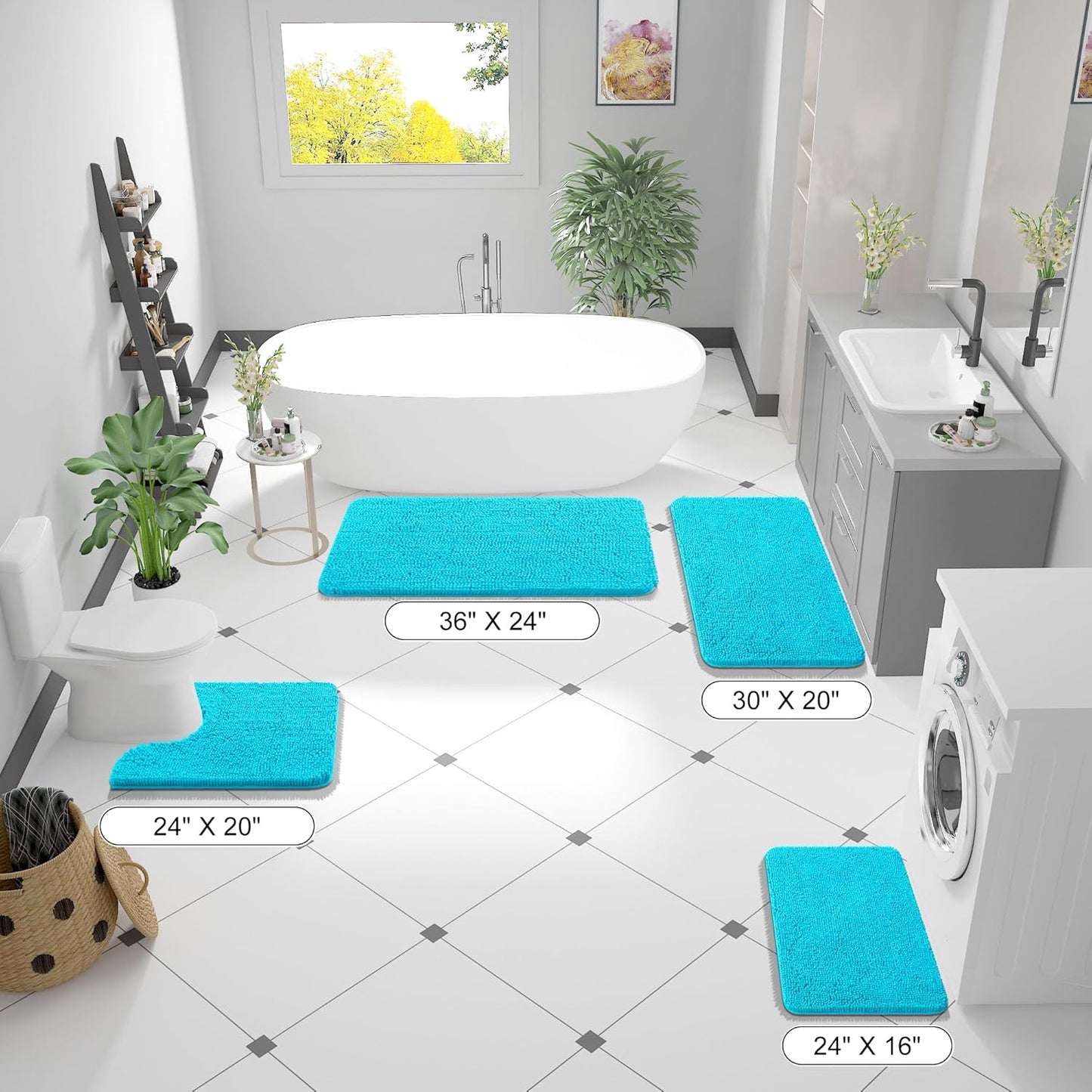 OLANLY Bathroom Rugs 36x24, Extra Soft Absorbent Chenille Bath Rugs, Rubber Backing Quick Dry, Machine Washable Bath Mats for Bathroom Floor, Tub and Shower, Home Decor Accessories, Aqua Sky