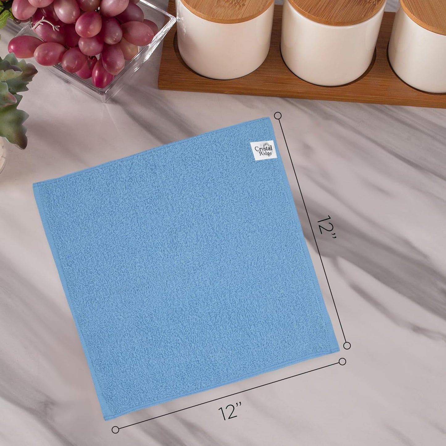 Crystal Ridge Cotton Wash Cloths 12 Pack - Washcloths for Showering, Face and Body, Soft and Highly Absorbent Multipurpose Towels for Bathroom, Kitchen, Spa and Gym - Wash Rags 12 x12 (Pastel)