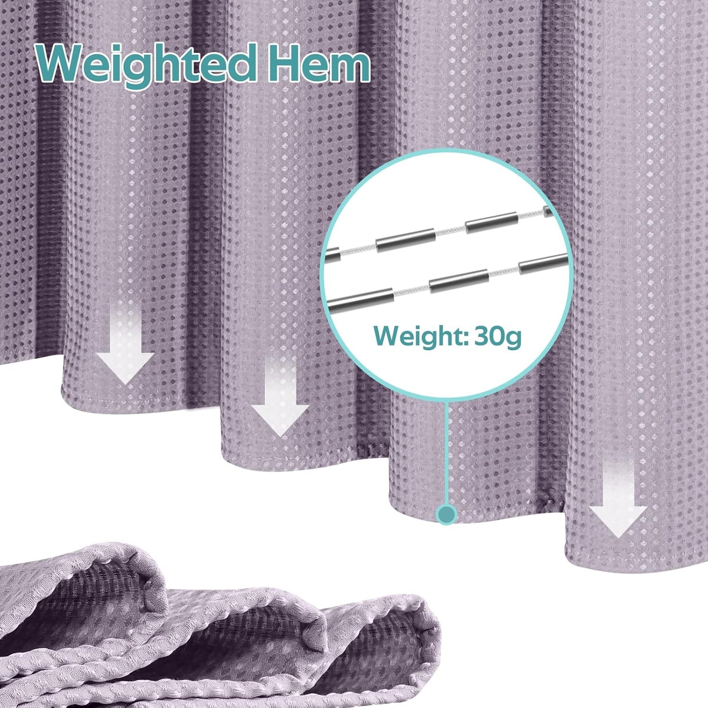 3 in 1 Shower Curtain Set, Waffle Shower Curtain and Liner Set with 12 Double Sided Shower Curtain Hooks, 258GSM Luxury Weighted Cloth Shower Curtains for Bathroom, 72 W x 72 H, Lavender