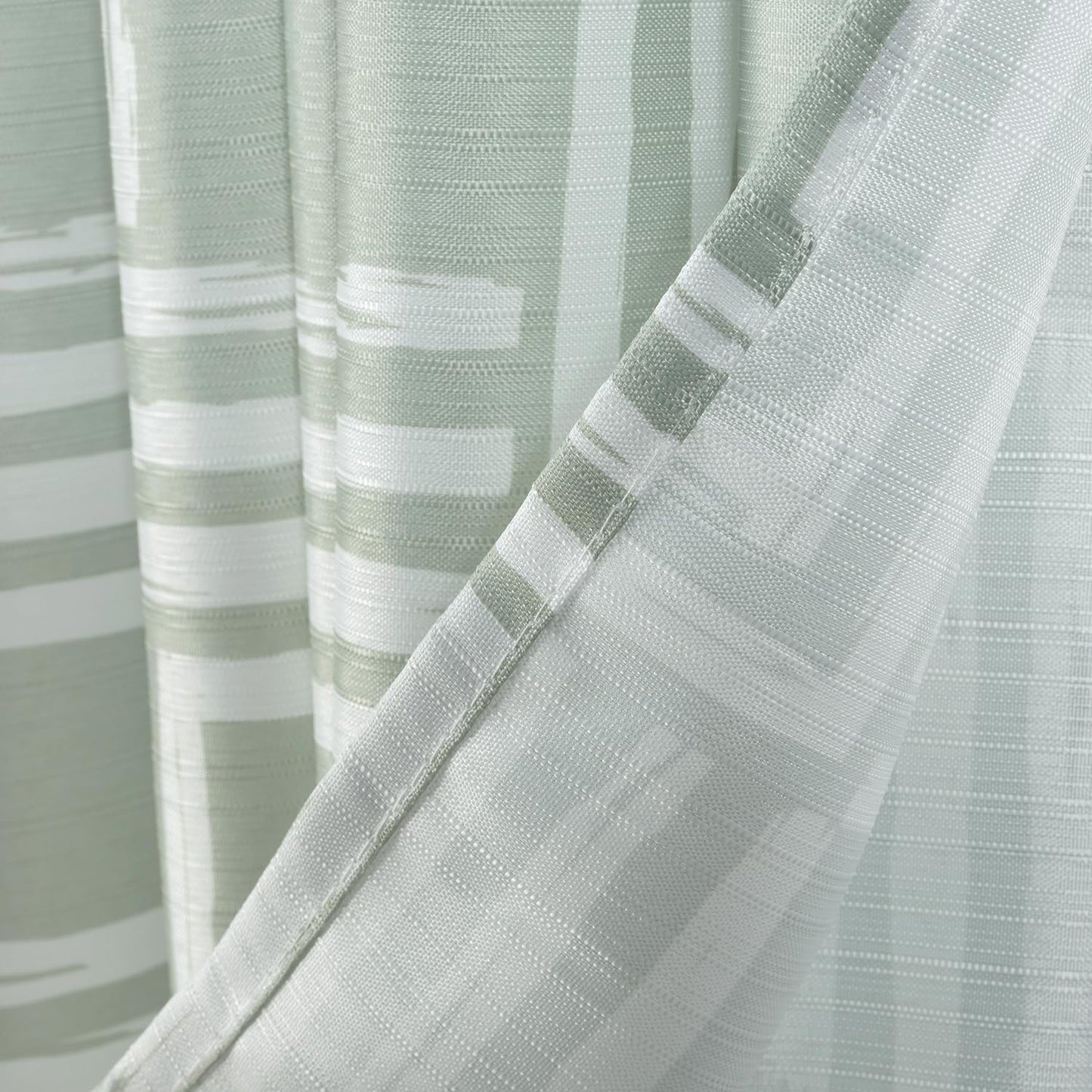 Serafina Home Hotel Quality Fabric Bathroom Shower Curtain: Geometric Square Design - Sage Green and White Milo Sage (72 x 70 inches)