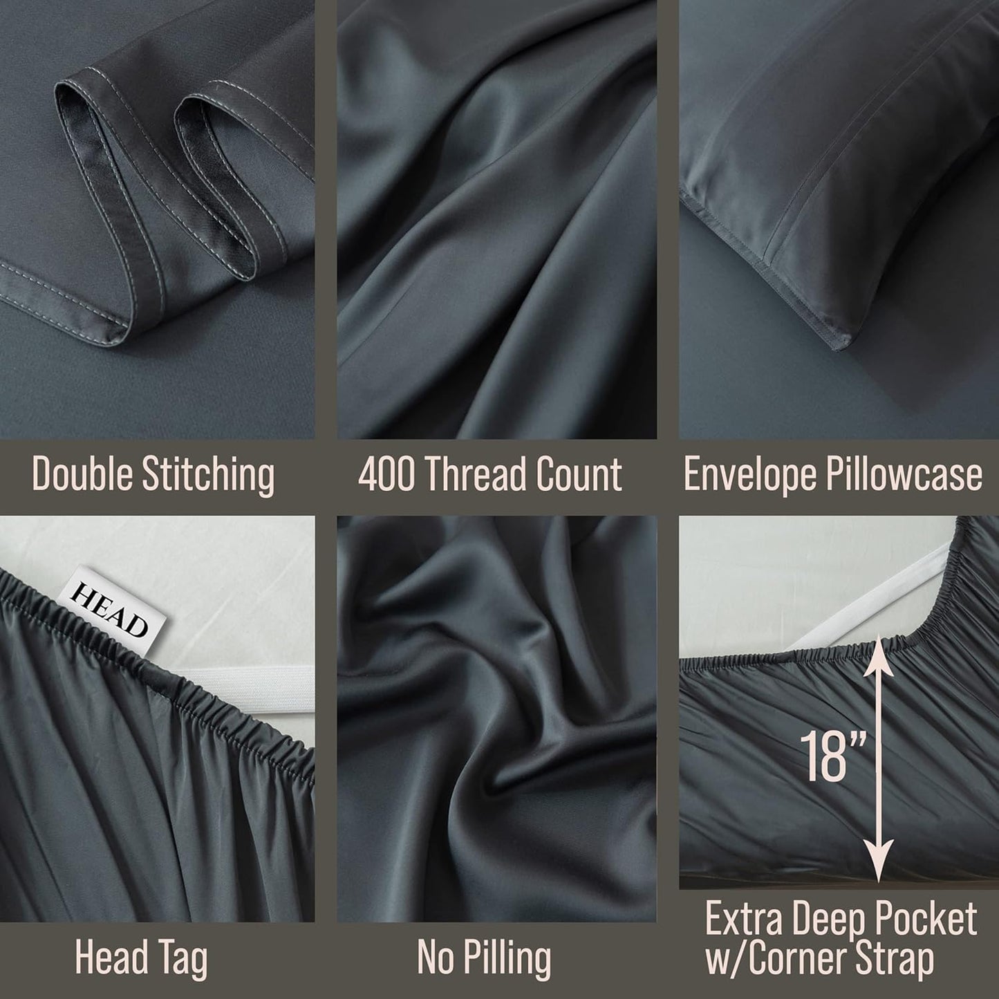 Bella Coterie Luxury Bamboo Viscose Full Size Sheet Set | 100% Organically Grown | Ultra Soft | Cooling for Hot Sleepers | 18" Deep Pocket [Charcoal Grey]