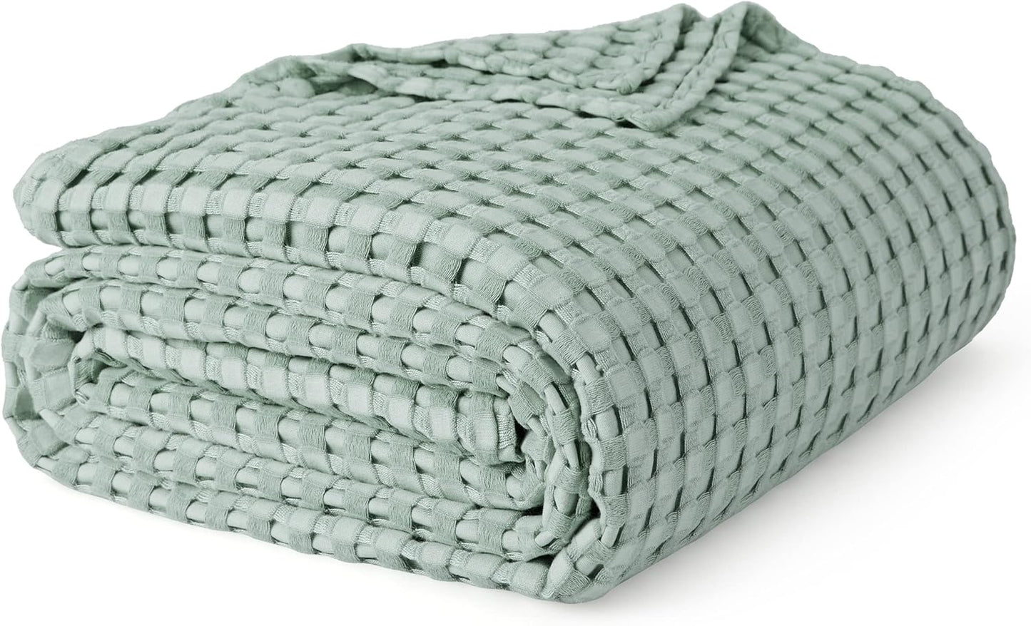 Bedsure Cooling Cotton Waffle Full Size Blanket - Lightweight Breathable Blanket of Rayon Derived from Bamboo for Hot Sleepers, Luxury Throws for Bed, Couch and Sofa, Mint Green, 80x90 Inches