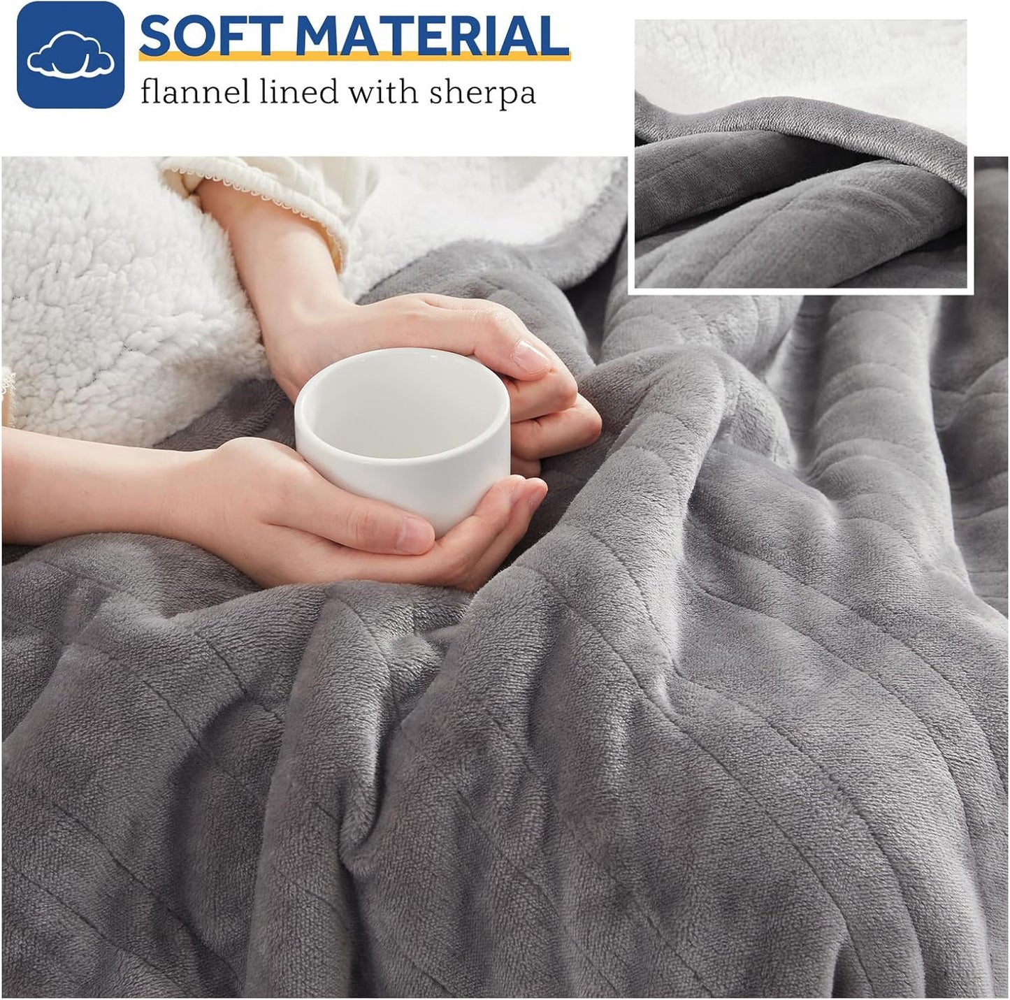 SEALY Electric Throw Blanket, Flannel & Sherpa Heated Throw with 6 Heating Levels & 2-10 Hours Auto Shut Off, Fast Heating & Machine Washable, 50x60 Inch, Light Grey