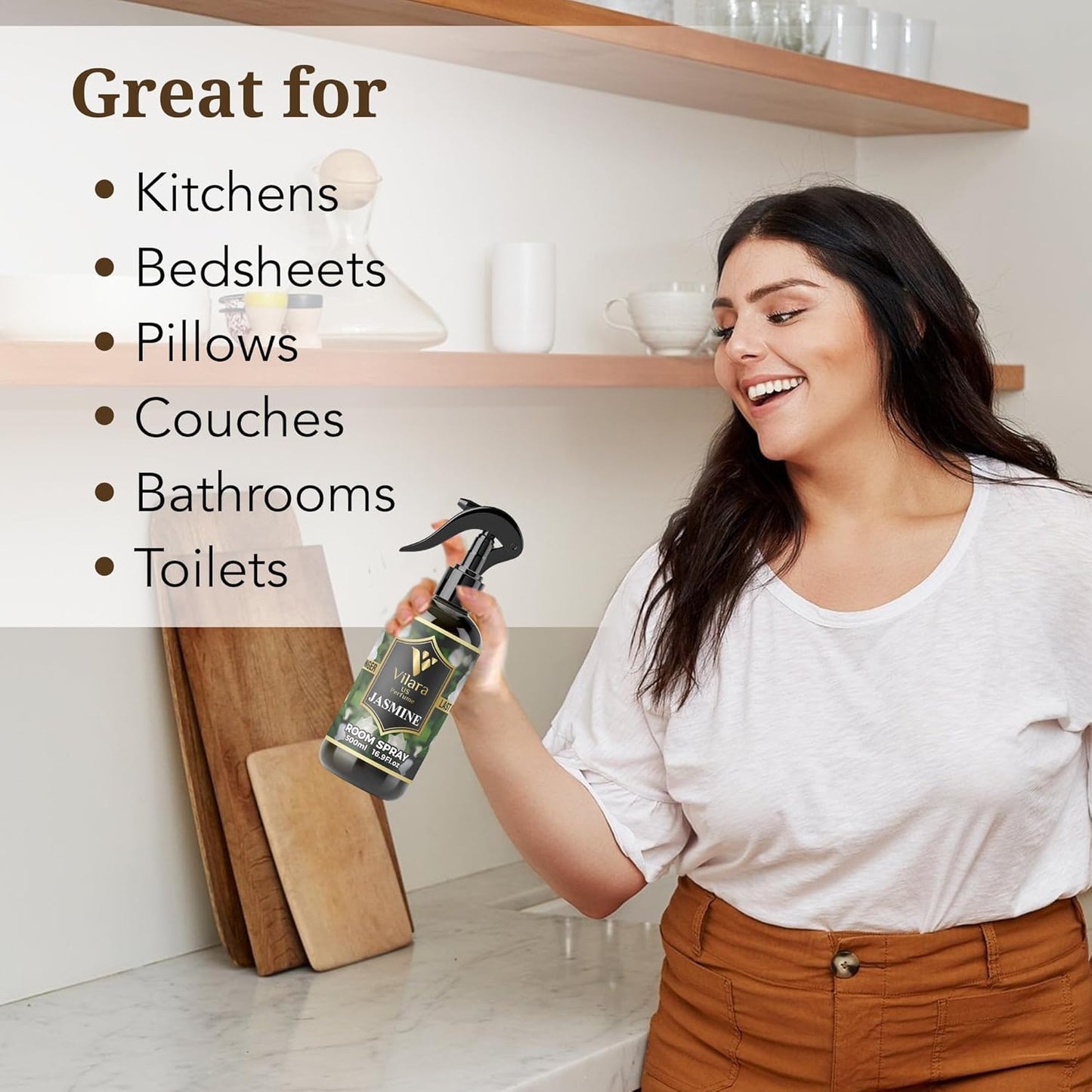 Room Spray Air Freshener Odor Eliminator Spray for Home, Bathroom & Office Long Lasting Floral Mist Deodorizer, Non Toxic Natural Air Spray for Bedding, Fabric & Furniture, 500 ml,16.9 fl oz (Jasmine)