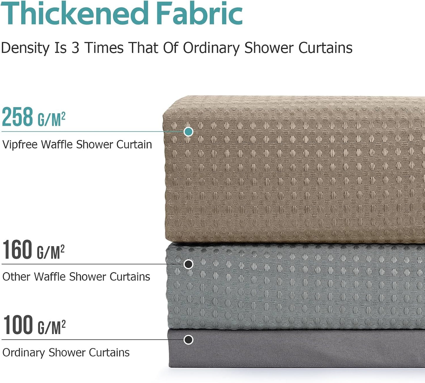 3 in 1 Shower Curtain Set, Waffle Shower Curtain and Liner Set with 12 Double Sided Shower Curtain Hooks, 258GSM Luxury Weighted Cloth Shower Curtains for Bathroom, 72 W x 84 H, Beige