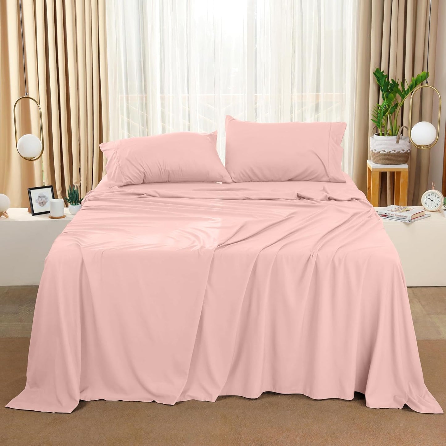 Utopia Bedding Queen Sheet Set – 4 Piece Bed Sheets for Queen Size Bed, Soft and Breathable Microfiber, Includes 1 Fitted Sheet, 1 Flat Sheet and 2 Pillowcases (Tea Pink)