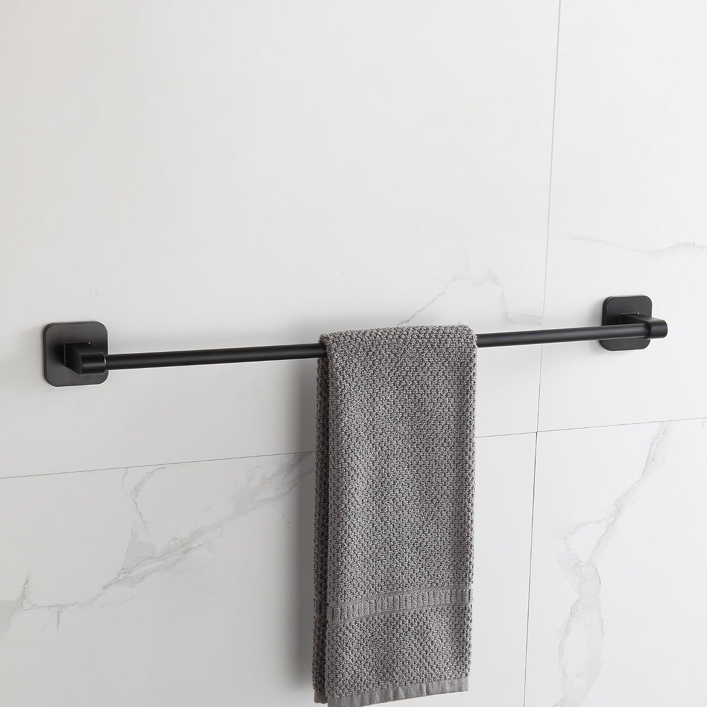 Matte Black Bathroom Accessories Set, 4 Pieces Bathroom Hardware Set, 24 inch Towel Bar, Towel Racks, Robe Towel Hooks, Toilet Paper Holder Wall Mounted Or Self-Adhesive,Stainless Steel and Plastic