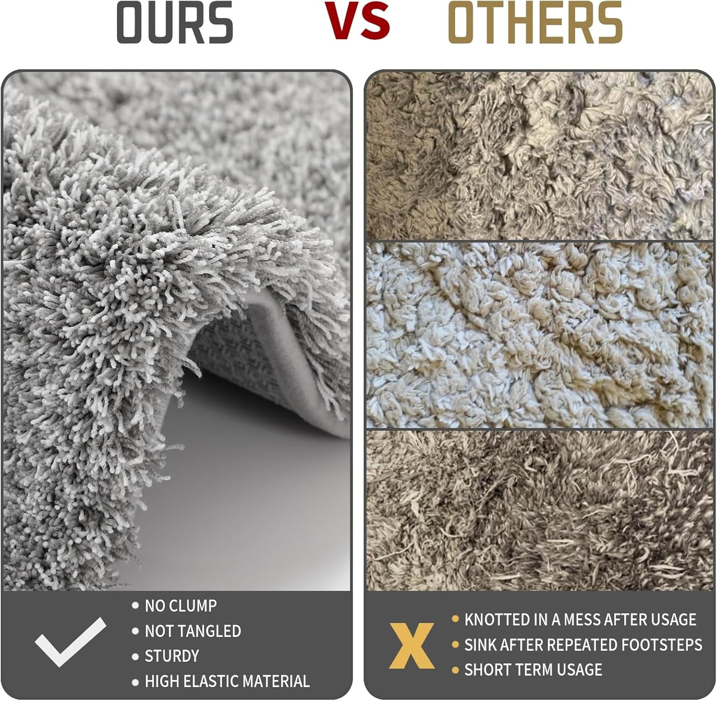 Yimobra Bathroom Rugs Non Slip Washable, Ultra Soft and Water Absorbent Bath Mats, Plush Fluffy Shower Mat Outside, Microfiber Thick Matts for Bathroom Floor/Sink, 24x17, Light Gray and White