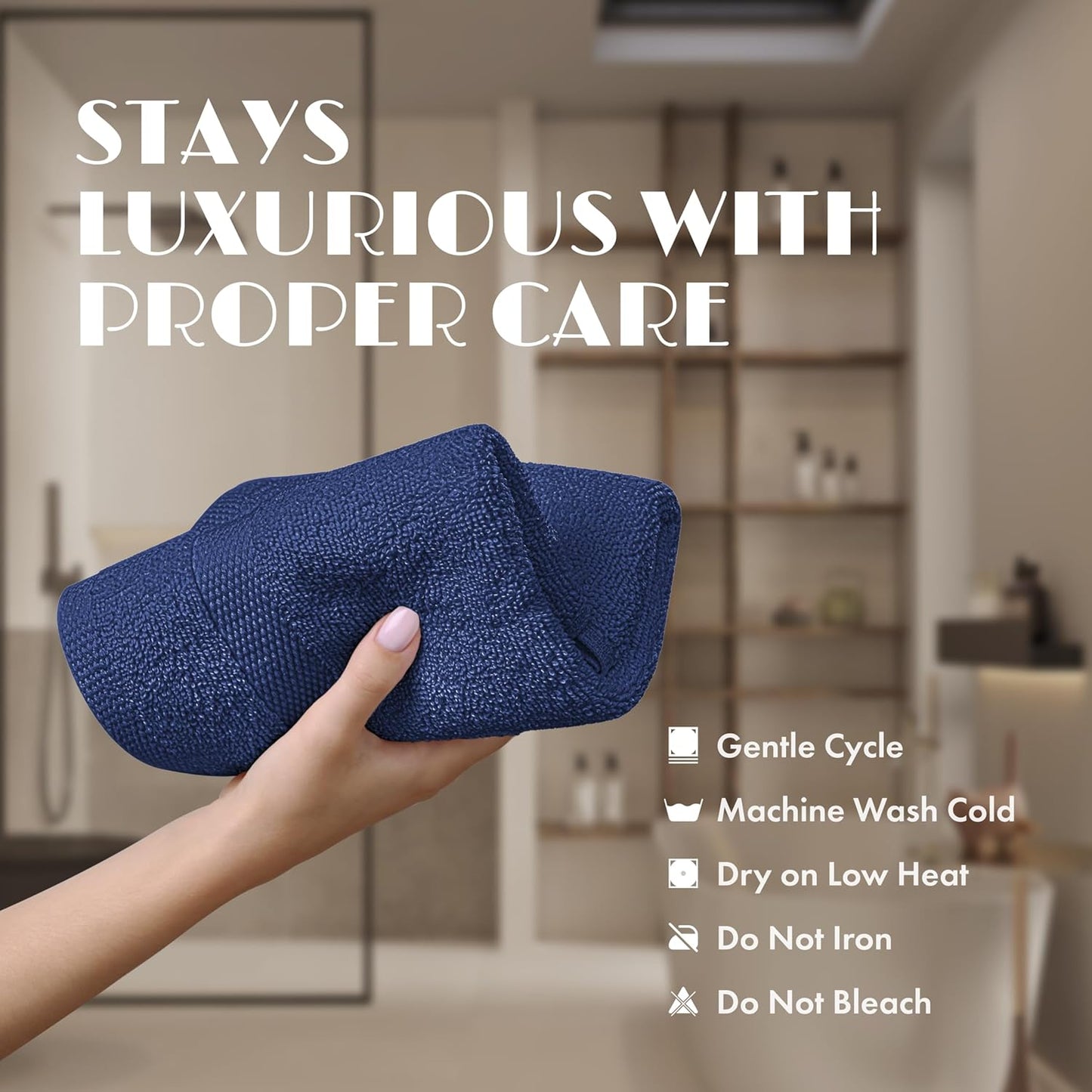 White Classic Navy Washcloths Set for Body and Face Towel, Cotton Wash Cloths Bulk 12 Pack, Spa Fingertip Wash Clothes 12x12 Inch, Soft Absorbent Gym Towels