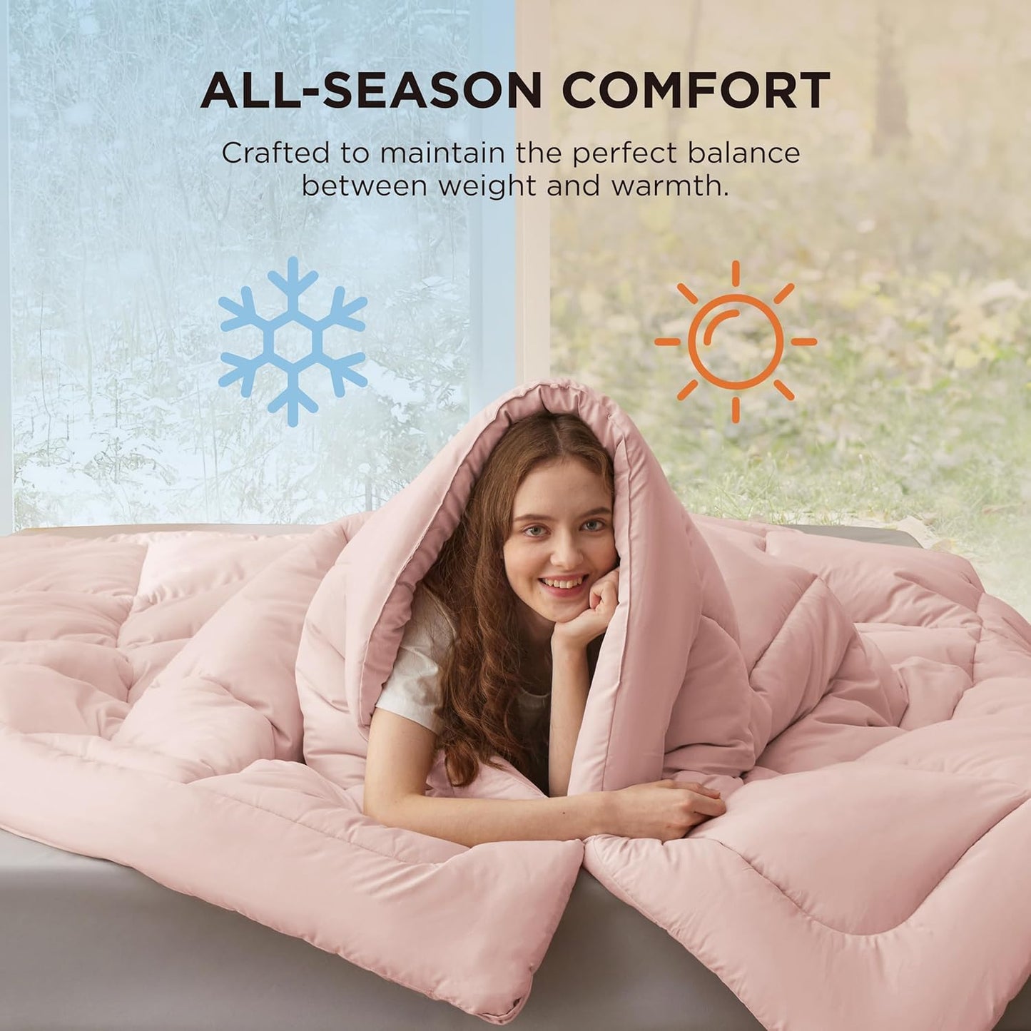 Bedsure Comforter Duvet Insert - Quilted Comforters Full Size, All Season Duvet, GentleSoft Down Alternative Bedding, with 8 Tabs, Gifts for Women/Men, Pink, Full 86 x 82 Inches