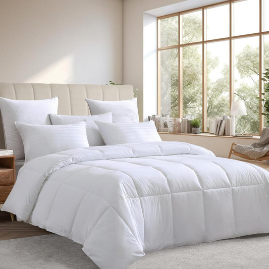Farm To Home Luxury Comforter Organic Cotton All Season Fluffy Lightweight Down Alternative Machine Washable Comforter for Bedroom, Full/Queen