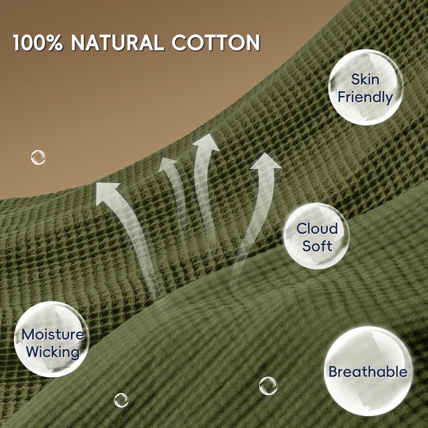 PHF 100% Cotton Waffle & Muslin Throw Blanket Large, Soft Breathable Luxury 400GSM Versatile Reversible Bedding for Couch, Great for Layering in Cold Weather, Home Decor Gift, 50" x 70", Olive Green