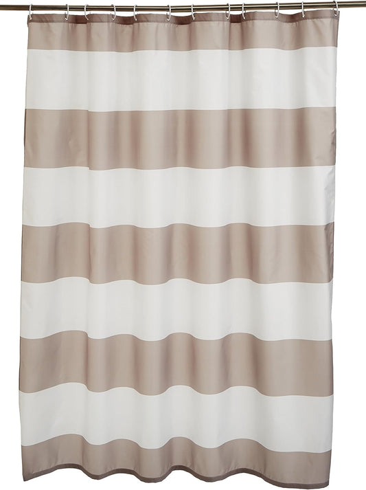 Amazon Basics Bathroom Shower Curtain, Water Resistant Fabric with Grommets & Hooks, Machine Washable, 72"x72", Light Brown, Beige