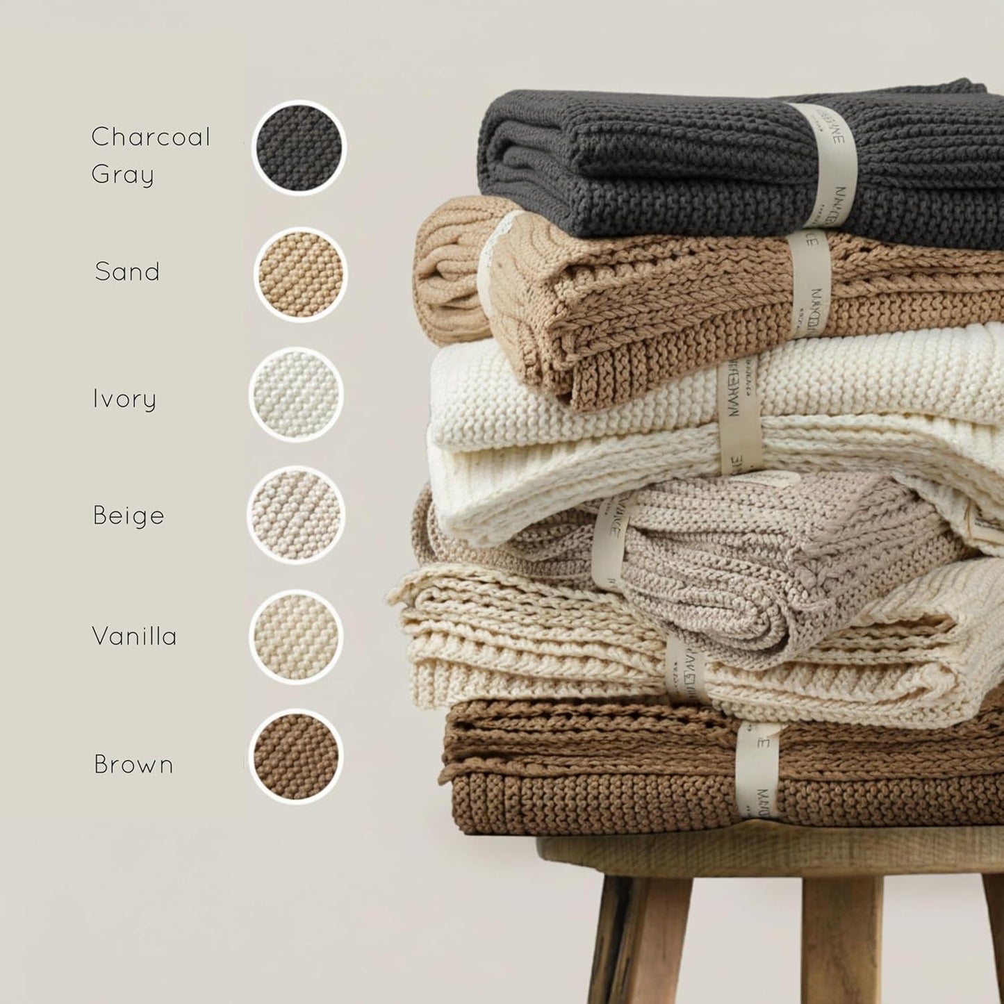 MakeMake Organics Organic Throw Blanket GOTS Certified Organic Cotton Blanket Chunky Knit Super Soft Cozy Fall Winter Large Adults Throw Blanket (50x60, Vanilla)