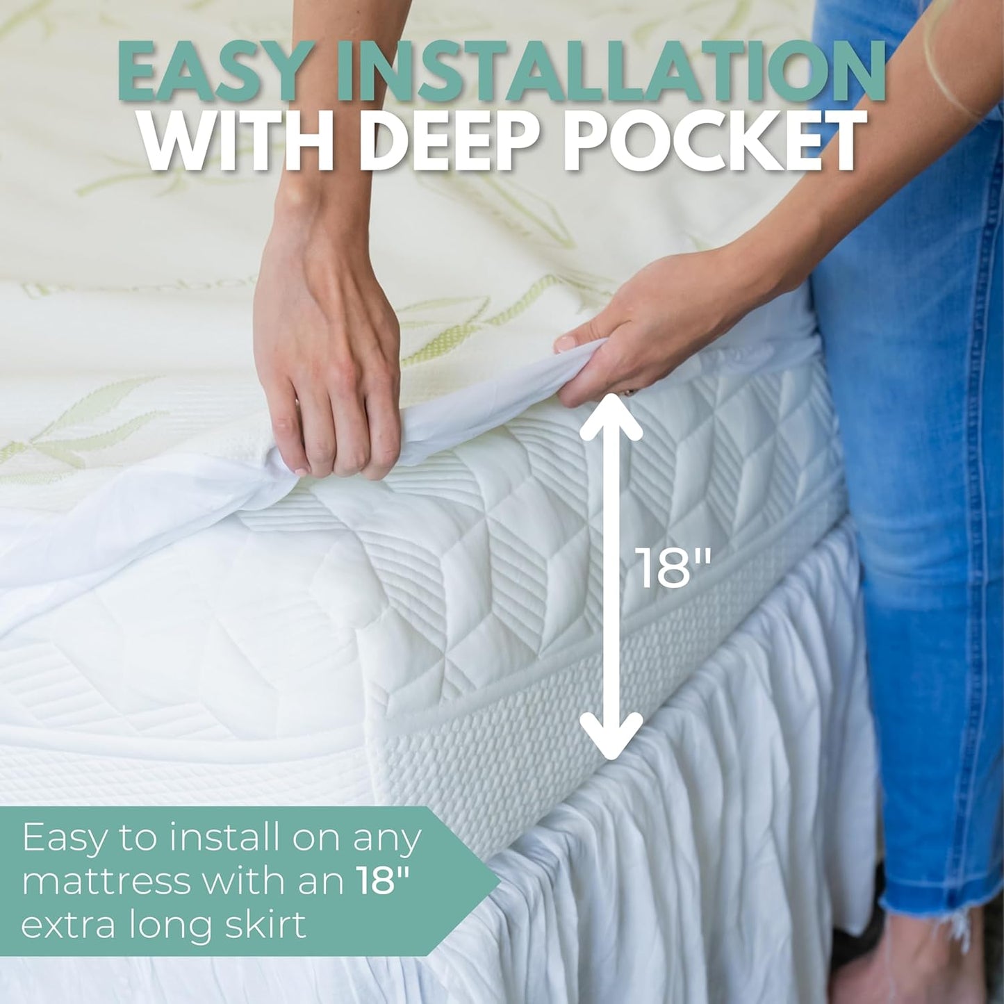 King Size 78x80” Premium Bamboo Waterproof Mattress Protector, 100% Viscose from Bamboo, Hypoallergenic, Cooling Mattress Pad Cover, Soft & Breathable Fitted Sheet Style up to 18" Deep - Rest Line