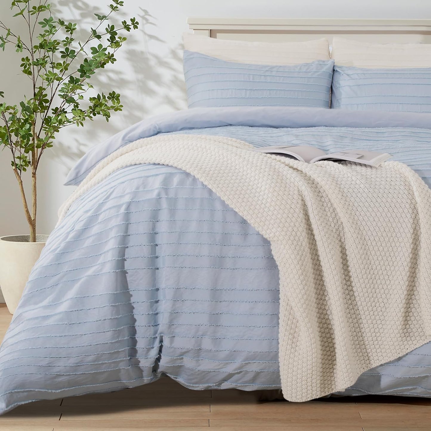 NEXHOME PRO Twin Duvet Cover, Blue 2 Pieces Boho Tufted Twin Size Duvet Cover Set, Soft and Lightweight Microfiber Comforter Cover Set for All Season (Blue, 66 x 90)-No Comforter