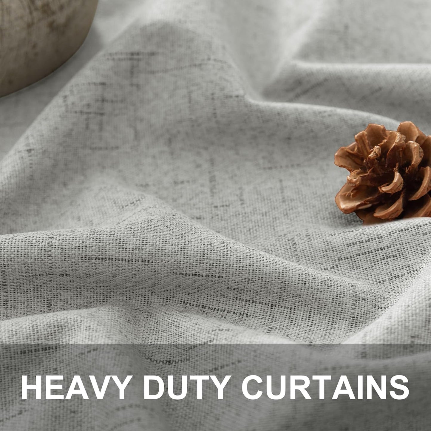 Extra Long White Gray Blackout Curtains 108 Inch Long for Living Room 2 Panel Lightweight Linen Textured Total Black Out Darkening Light Grey Drape for Sliding Glass Doors Back Tab Pocket 9ft Length