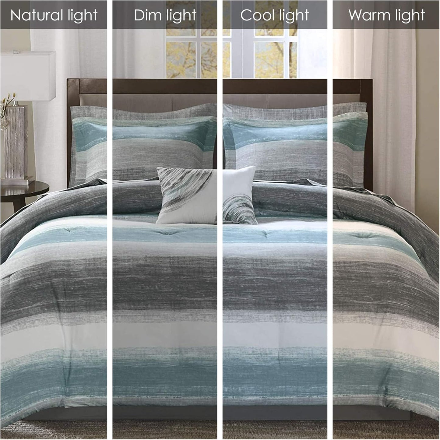 Madison Park Essentials Full Comforter Set, Bed in a Bag Full, Watercolor Print Coastal Comforter & Chambray Cotton Sheet Set, All Season Bedding Set, Saben, Aqua Full (78 in x 86 in) 9 Piece