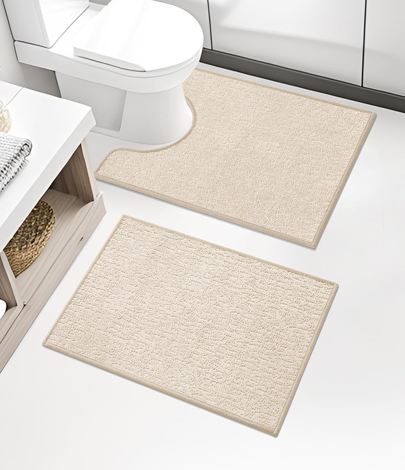chakme Bathroom Rug Sets 2 Piece, Ultra Thin Bath Mat Quick Dry Bath Mat Set, Absorbent Bath Mats for Bathroom Non Slip Machine Washable, (Light Beige, 2 Piece)