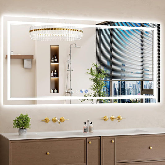 30"x60" LED Bathroom Mirror with Lights, Anti-Fog, Backlit + Front Lit, Dimmable, Led Vanity Mirror for Wall, Lighted Bathroom Mirror, 3 Colors, Shatter-Proof Tempered Glass