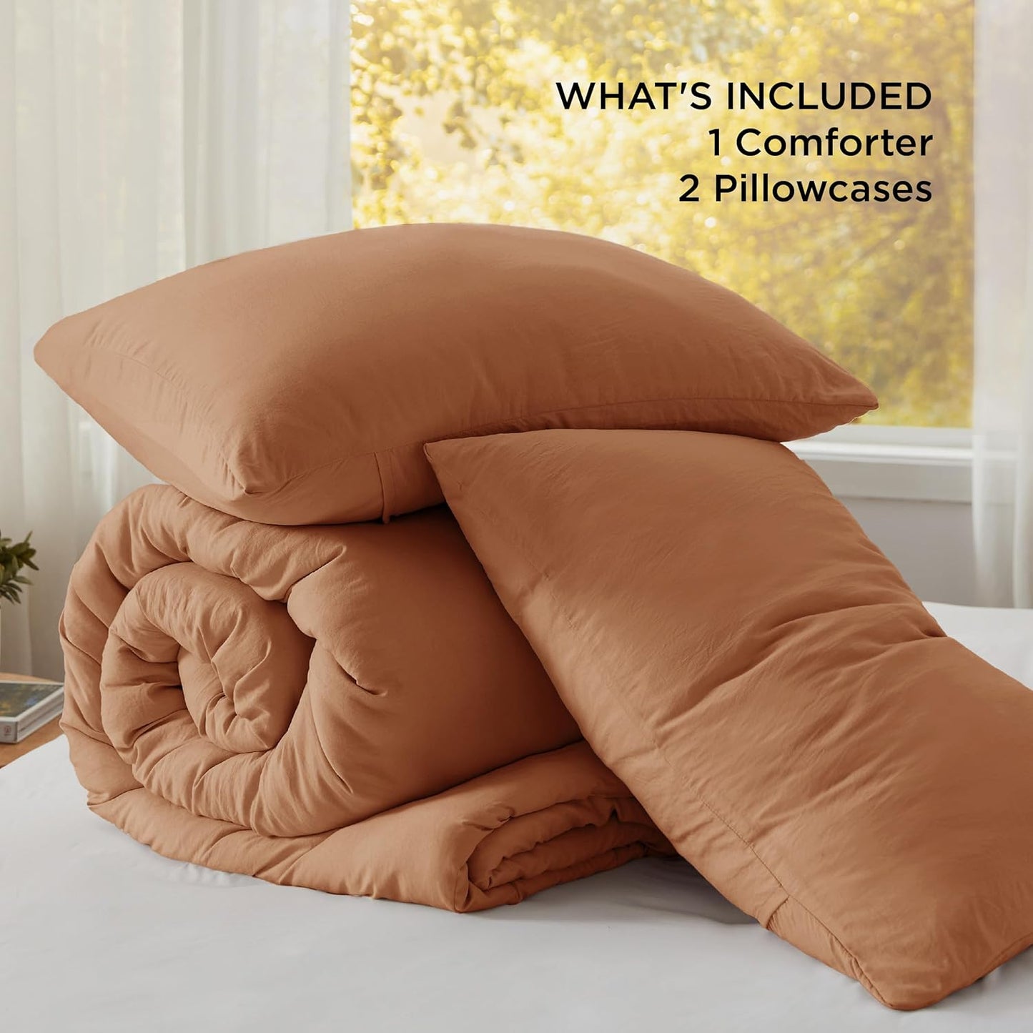 Bedsure King Size Comforter Set, Pumpkin Soft Prewashed Bedding for All Seasons, 3 Pieces GentleSoft™ Warm Down Alternative Bed Set, 1 Lightweight Comforter (104"x90") and 2 Pillowcases (20"x36")