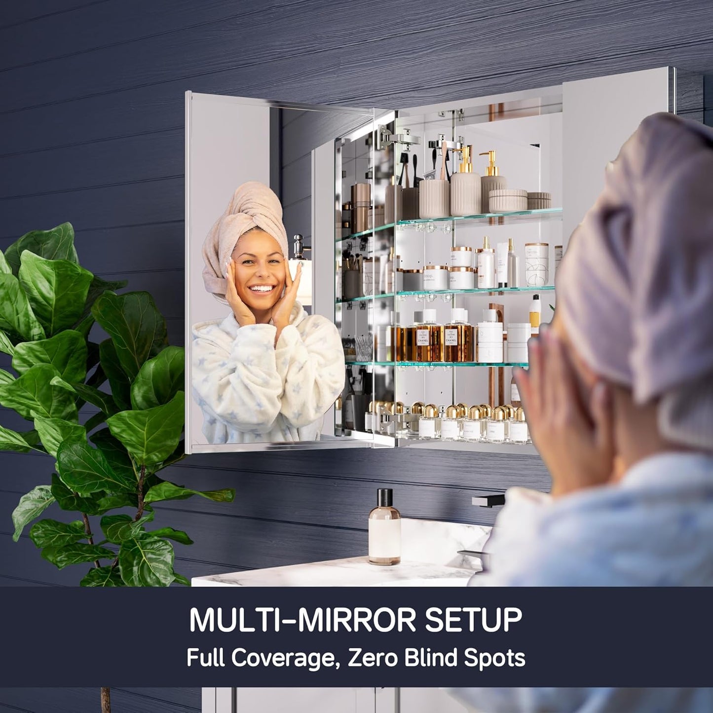 Medicine Cabinet 30" x 30", Bathroom Medicine Cabinet with Mirror, Recessed Medicine Cabinets with Adjustable Shelves, Soft-Closing Door, and Aluminum Alloy Frame - Reverse Installation, Silver