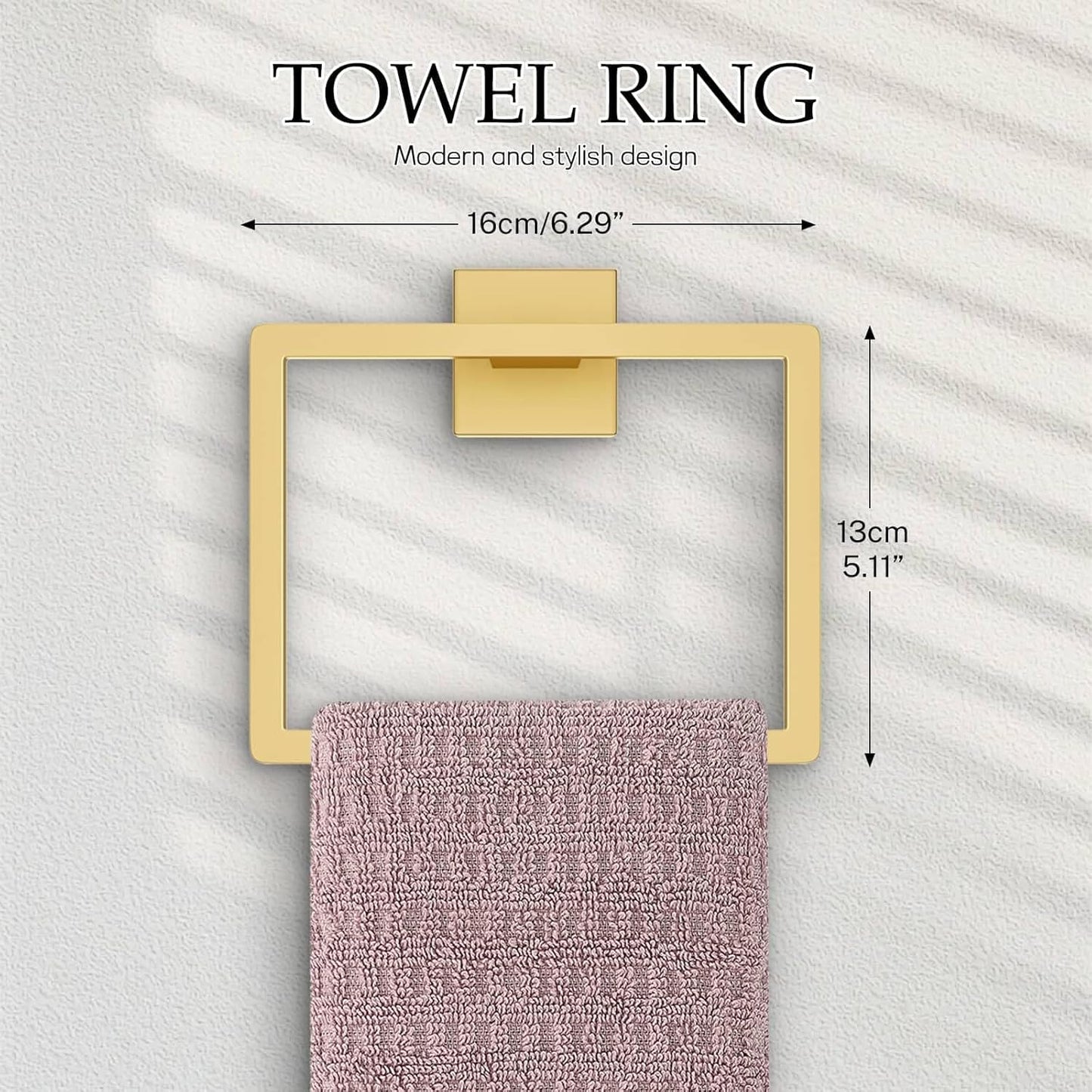 Brushed Gold Bathroom Hardware Set,5-Piece Gold Towel Bar Set Stainless Steel Towel Holder Set 16 Inch Towel Bar Towel Rack Set for Bathroom,Wall Mounted