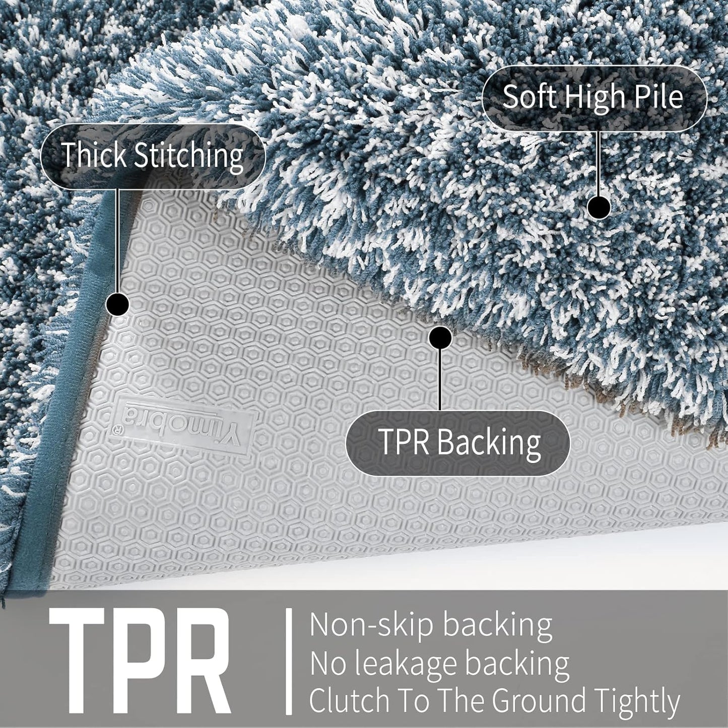Yimobra Luxury Bathroom Rugs, Fluffy Bath Mats, Non Slip, Water Absorbent Microfiber, Machine Washable, Plush Runner Shower Rugs, Thick Matts for Bathroom Floor&Tub, 60"x 24", Denim Blue and White
