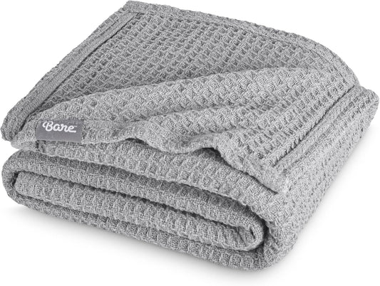 Bare Home Light Grey Waffle Blanket, 108Wx90L, 100% Cotton, Soft & Breathable Throw for All Seasons, Lightweight Blanket, Perfect for Layering Bed, Sofa & Couch (King/Cal King, Light Grey)