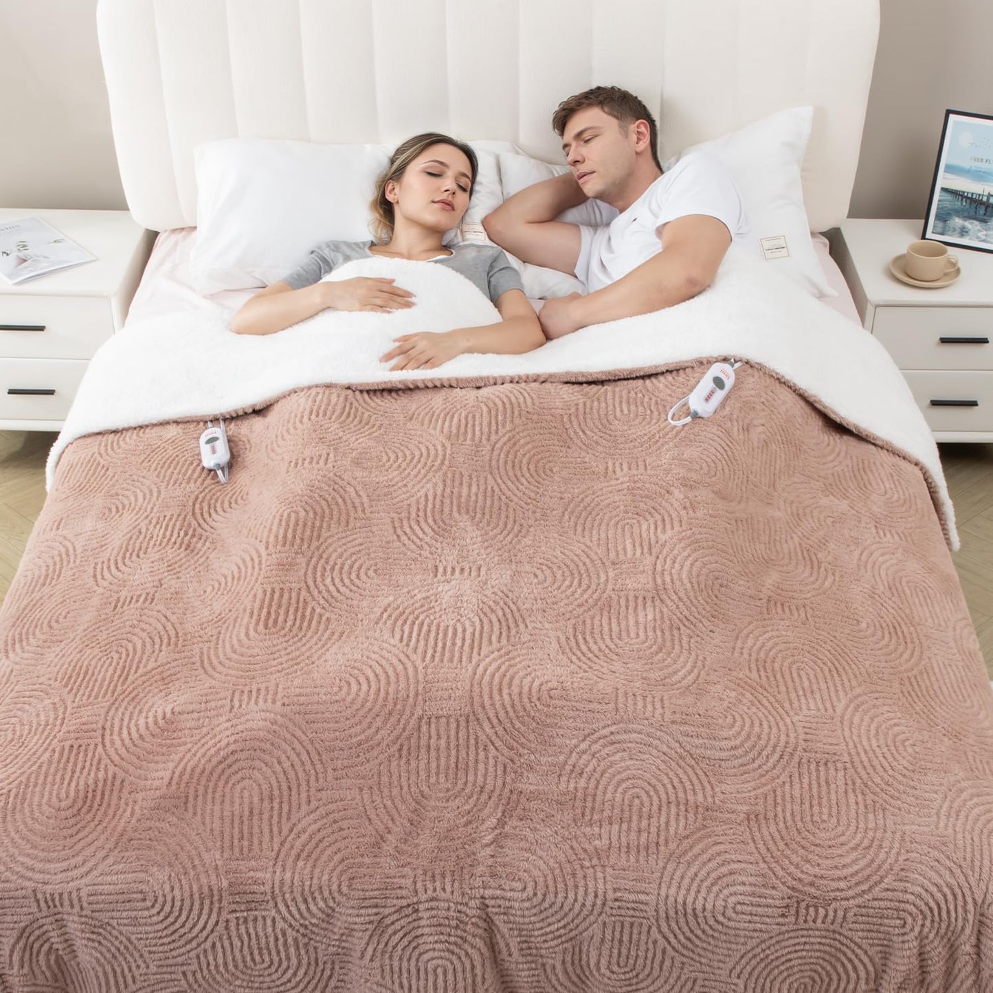 Heated Blanket Queen Size - 84"x90" Cozy Soft Jacquard Heating Blanket with 4 Heat Levels & 10 Hours Auto-Off, Jacquard Fleece, Overheating Protection, Warm Gifts, Brown