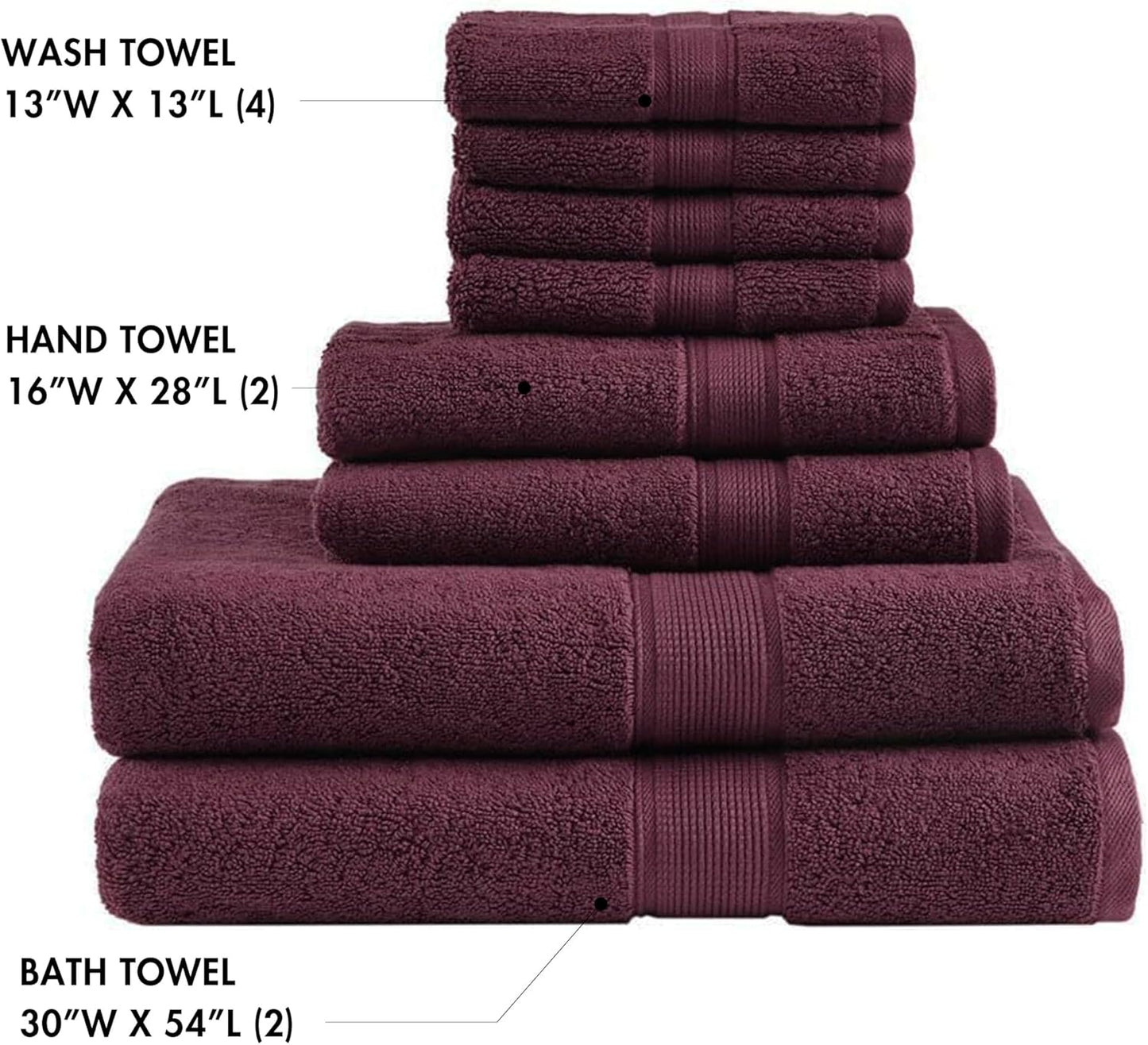 Madison Park 800GSM Bathroom Towel Set of 8 100% Cotton Bath Towel Set for Bathroom Luxurious Highly Absorbent 2 Bath Towels 2 Hand Towels 4 Washcloths Quick Dry Spa Quality Burgundy