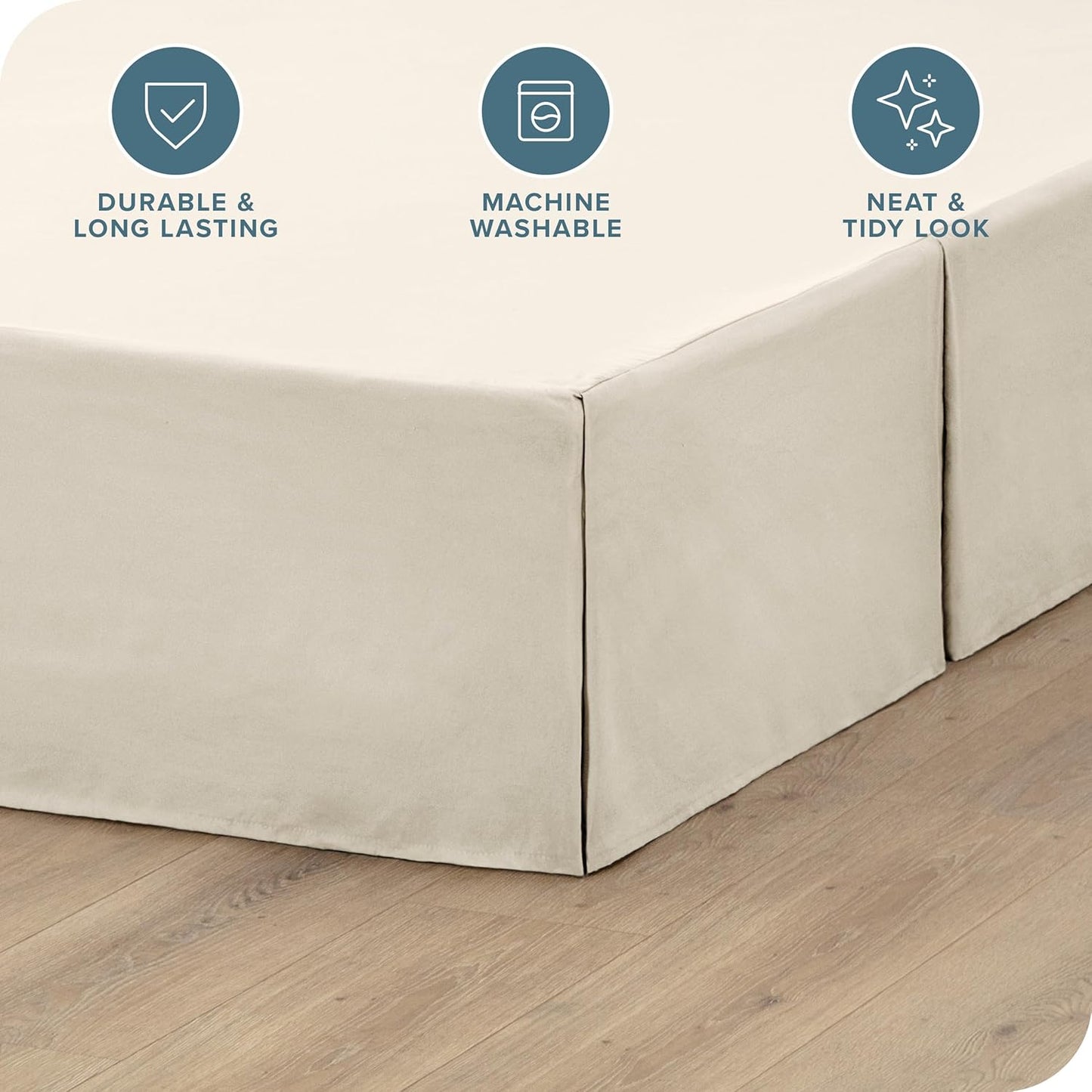 Bare Home Twin XL Bed Skirt - 15-Inch Tailored Drop Easy Fit - Bed Skirt for Twin Extra Long Beds - Center & Corner Pleats (Twin XL, Sand)