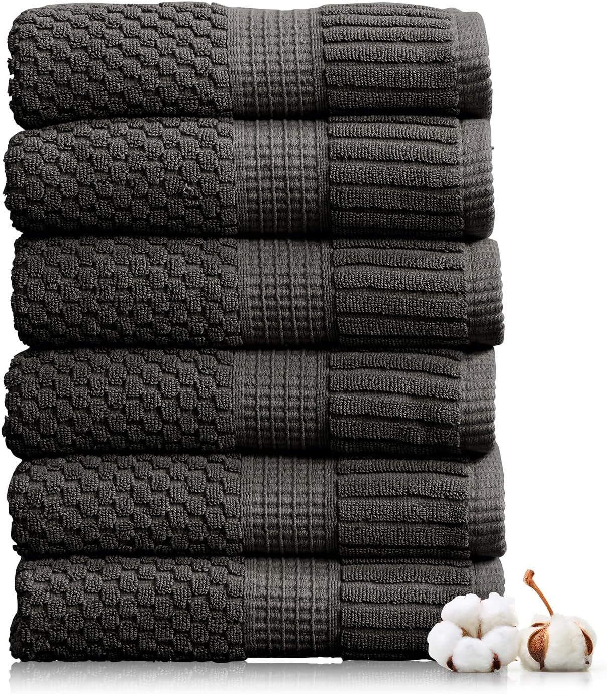 NY Loft 100% Cotton Hand Towel 6 Pack | Super Soft & Absorbent Quick-Dry Hand Towels 16" x 28" |Textured and Durable Cotton | Trinity Collection (6 Pack Hand Towel, Dark Grey)