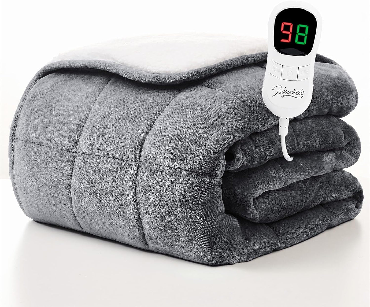 Homemate Heated Weighted Blanket for Adults - 50"x60" 10lbs Electric Throw Fast Heating Heavy Blanket 1/2/4/6/8 Hour Auto Off 10 Heat Levels Over-Heat Protection Soft Flannel Sherpa