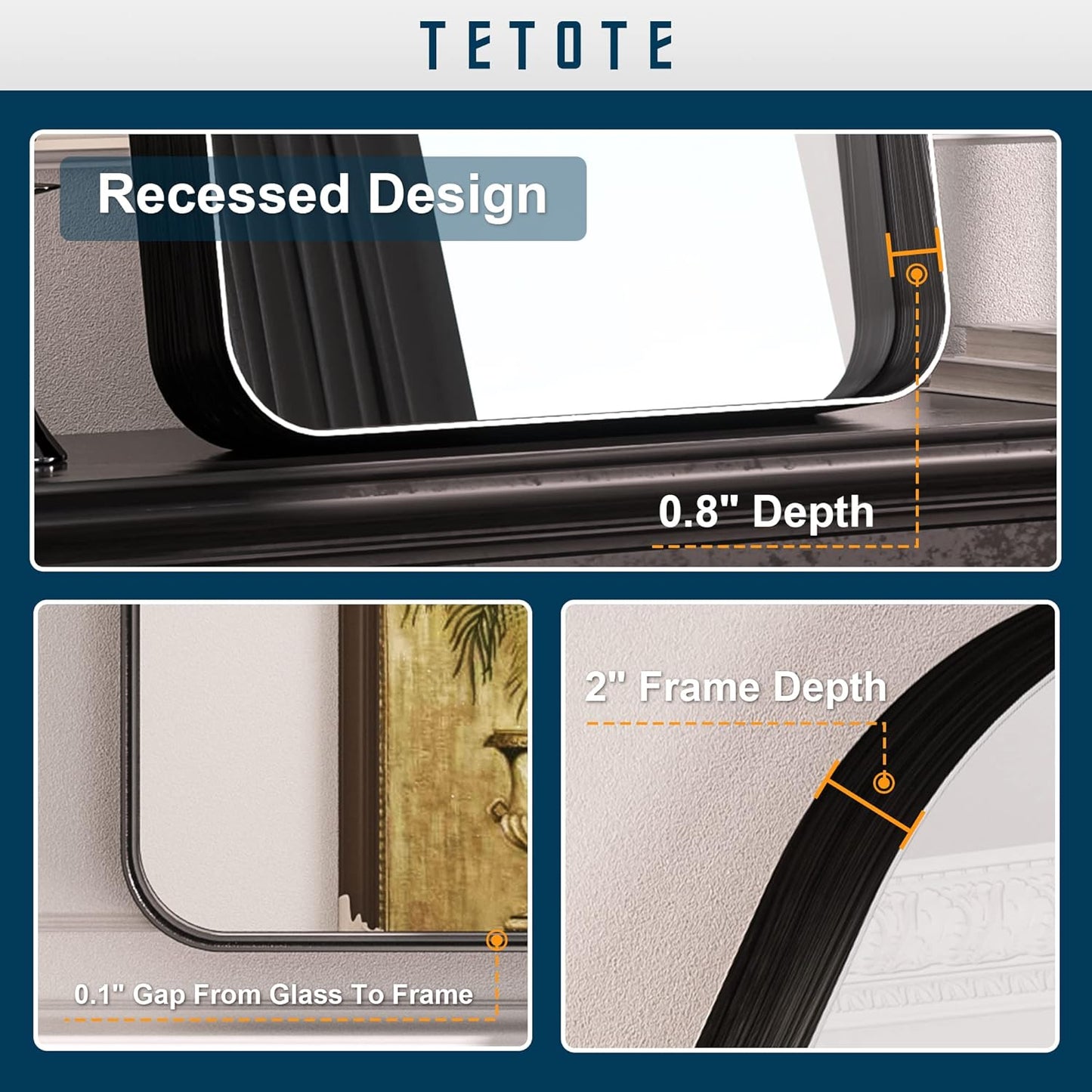 TETOTE Black Arched Mirror for Vanity,20 x 30 Wall Mounted Bathroom Mirror,Matte Black Metal Framed Farmhouse Mirrors for Makeup,Shatterproof Mirror for Entryway,Living Room,Fireplace