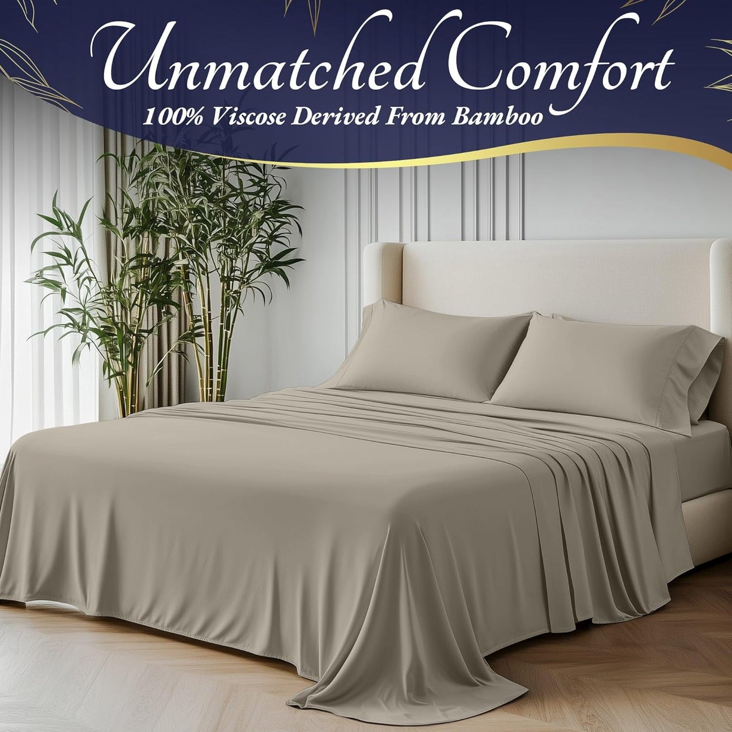 DECOLURE 100% Viscose Derived from Bamboo Sheets Twin Size 3pcs - Ultra Soft & Luxuriously Cooling, 17" Deep Pocket, Double Stitching, Perfect for Hot Sleepers - Twin Bed Sheets (Taupe)