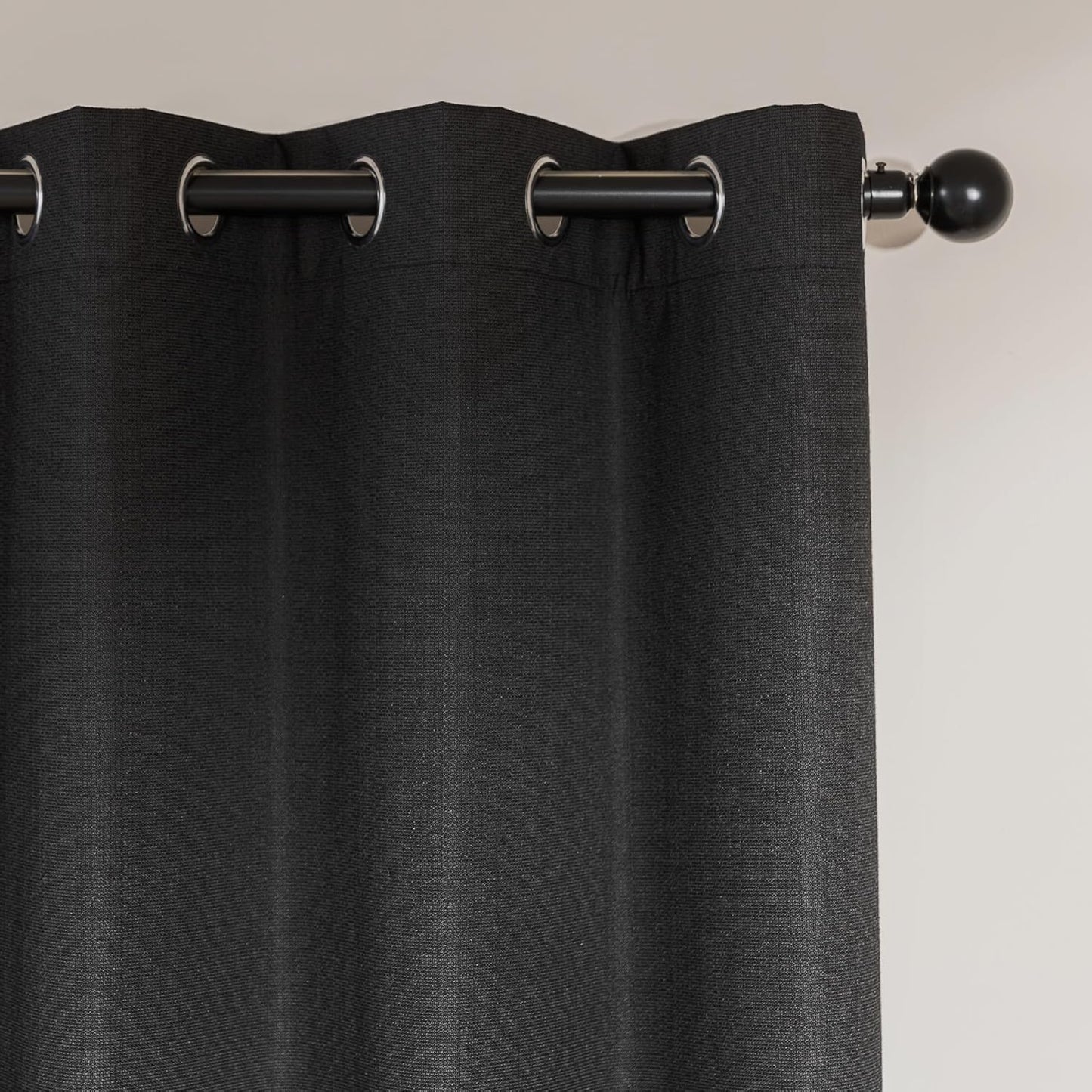 Amazon Basics Faux Linen Blackout Curtains for Bedroom and Living Room, 2-Piece Set with Grommets, 42" W x 63" L, Black