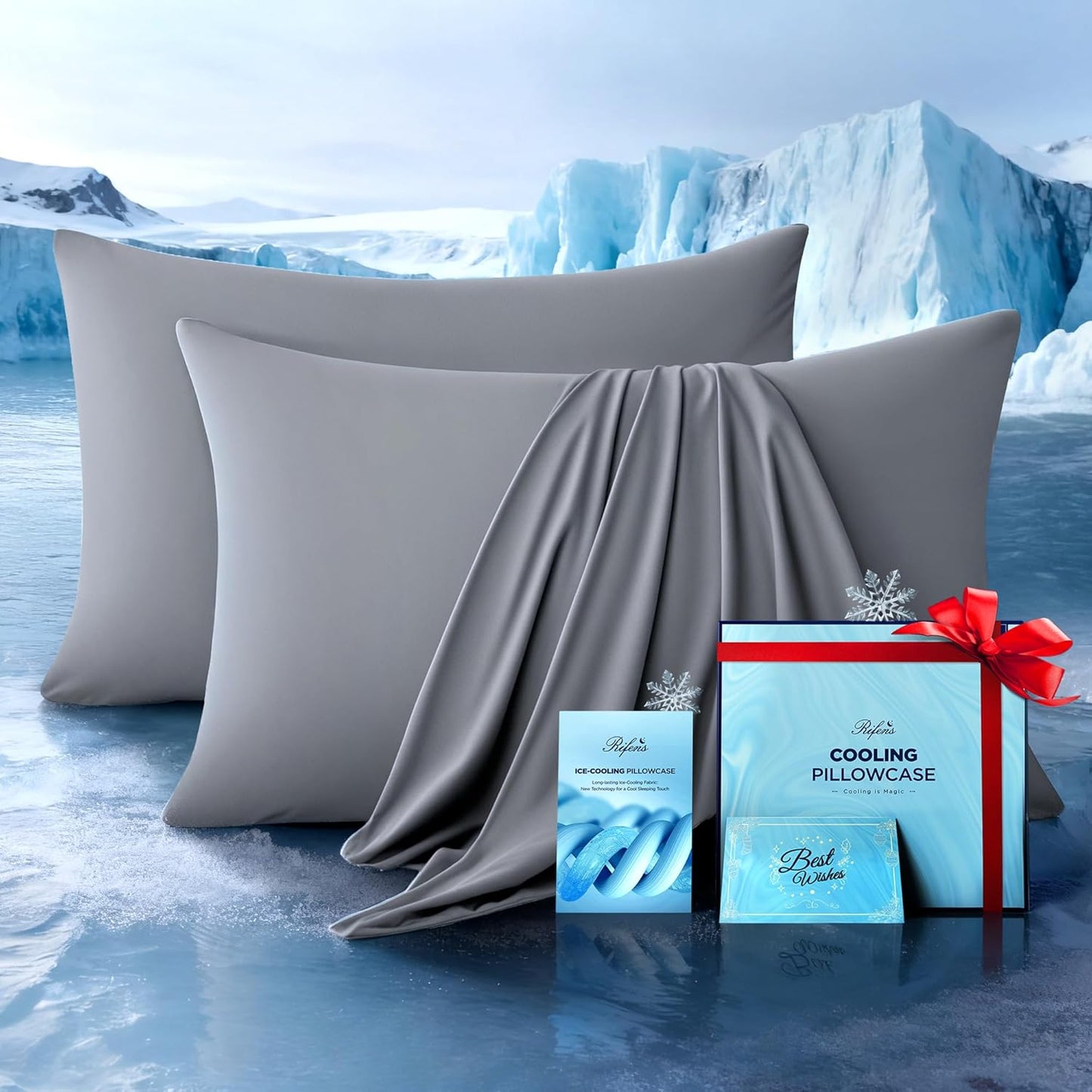 Ultra-Chill Cooling Pillowcase Set of 2 for Hot Sleepers, Softer Than Silk Pillow Cases for Protecting Hair & Skin, Breathable Bed Pillow Covers w/Zipper, Gifts for Women & Men(Light Gray, Queen)