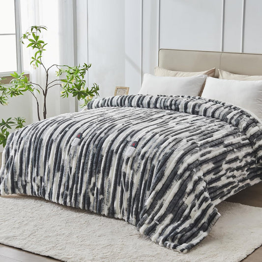 Heated Blanket Queen - 84"x90" Dual Control Bed Electric Blankets with 6 Heating Levels & 10 Hours Auto Off, Soft Ribbed Faux Fur Sherpa, Over-Heated Protection ETL, Dark Gray