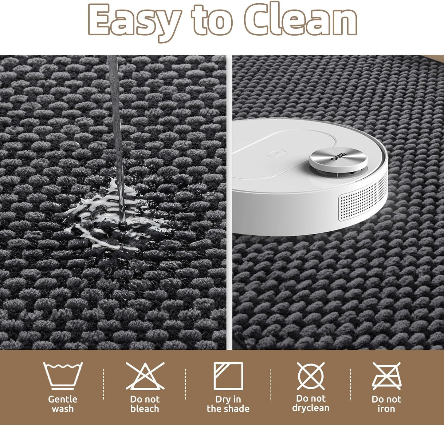 PADOOR-Bath Mat Runner-Super Absorbent Chenille Bathroom Mats-Rubber Backed Bath Mats for Bathroom Non Slip, Easy Clean Bathroom Runner Rugs Front of Bathtub,Shower Room,Sink-17×59