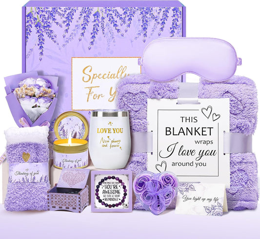 Gift Baskets for Women, Self Care Gifts Spa Basket Set for Women Get Well Soon Gifts with Flannel Blanket Care Package, Thinking of You Christmas Birthday Gifts for Mom Girlfriend Sister Wife
