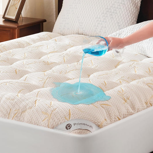 100% Waterproof Full Size Mattress Topper, Thick Pillow Top Mattress Pad，Up to 21 Inch Deep Pocket,Soft Breathable Mattress Pad for Back Pain, Protector Cover(Beige)