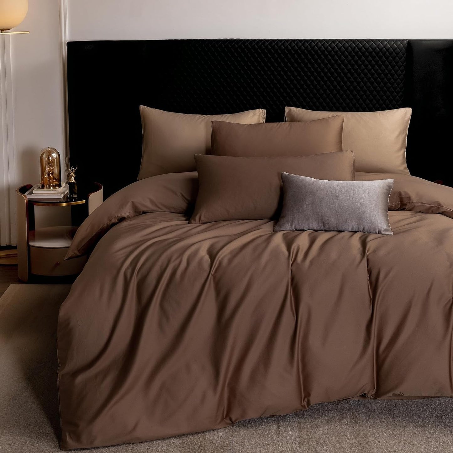MooMee Duvet Cover Set 100% Extra Long Staple Cotton 600 Thread Count Silky Sateen Smooth Luxury Soft Breathable Durable Hotel Quality Bedding, 3 Pieces (Chocolate Brown, Super King 108"x98")