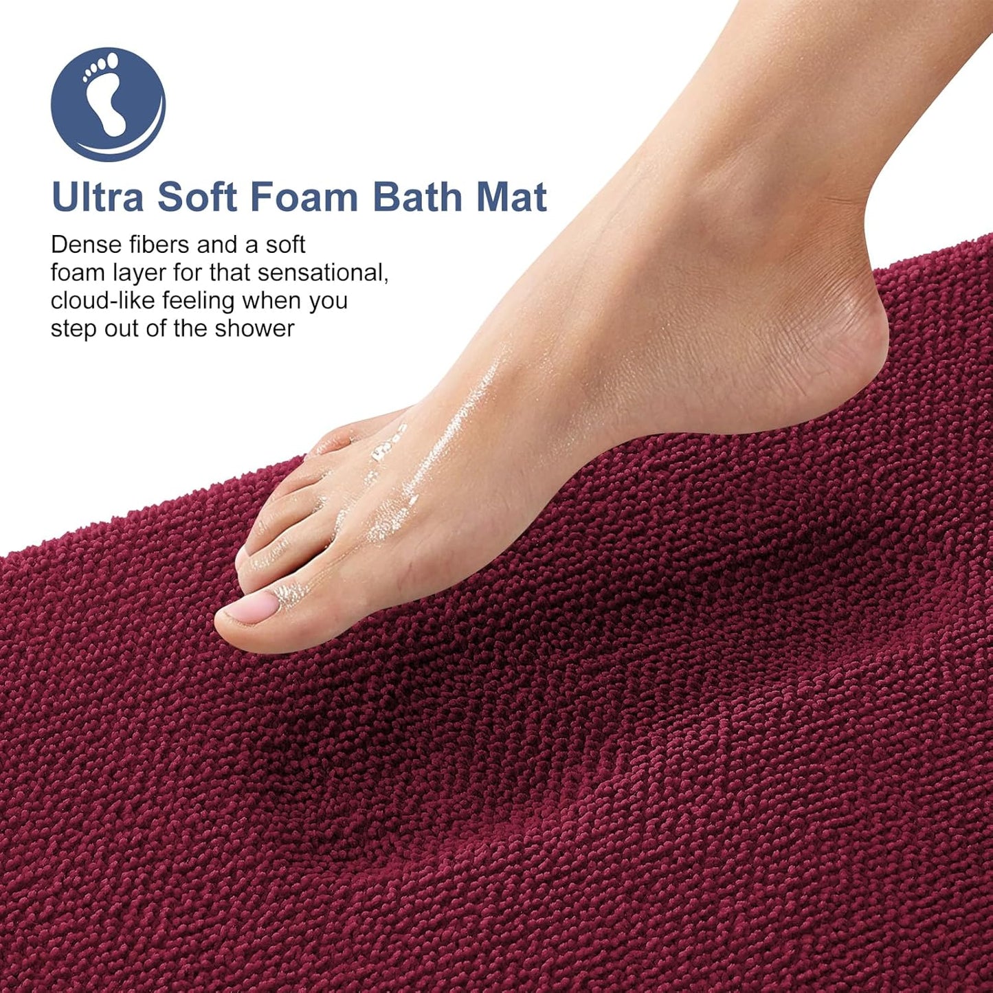 OLANLY Thick Memory Foam Bath Mat Rug 59x24, Extra Soft Absorbent Bathroom Rug, Quick Dry Bath Mats, Non-Slip, Machine Washable Carpet for Bathroom, Tub and Shower, Home Decor Accessories, Burgundy