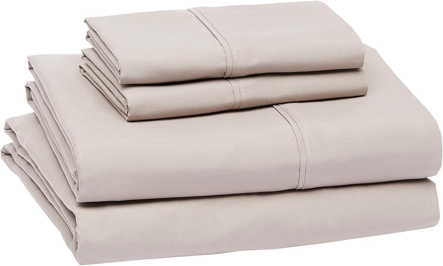 Amazon Basics Lightweight Super Soft Cooling, Easy Care Breathable Wrinkle Free Microfiber Comfortable 4-Piece Bed Sheet Set with 14-Inch Deep Pockets, Queen, Taupe, Solid