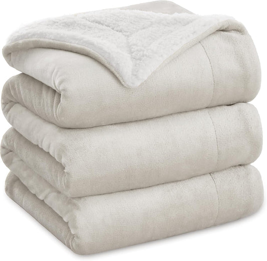 Bedsure GentleSoft Sherpa Fleece Blankets King Size for Bed - Thick and Warm Throw for Women and Men, Soft Fuzzy Plush King Blanket for Winter, Linen, 108x90 Inches